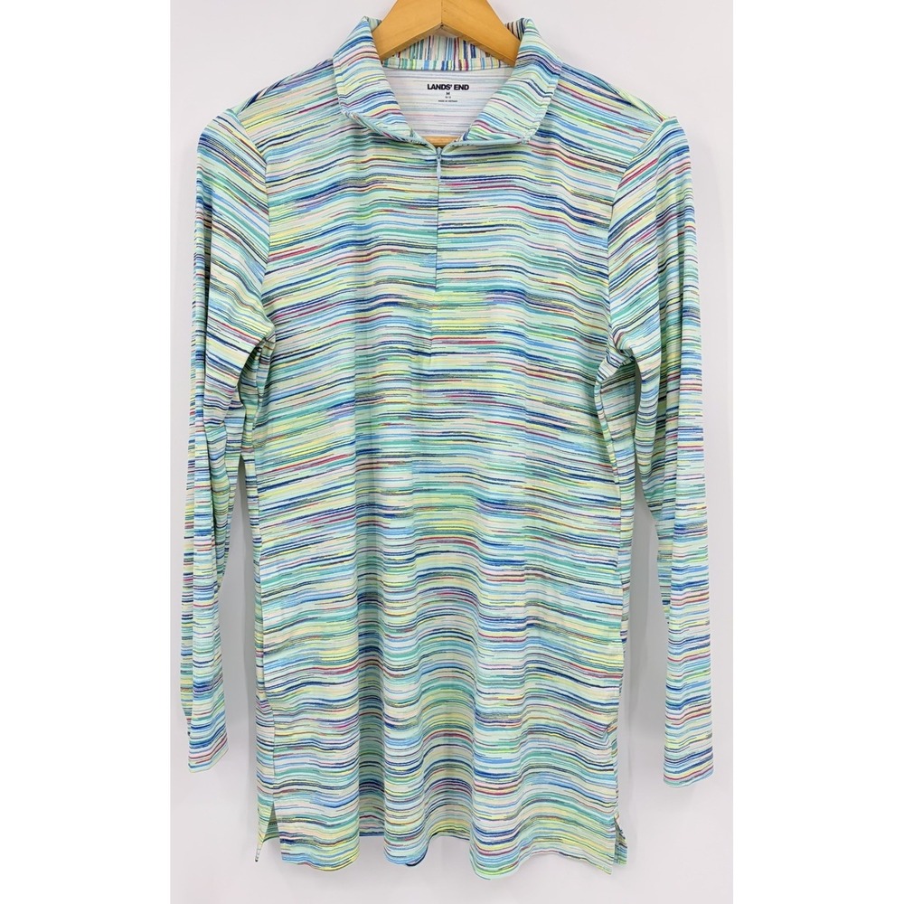 Lands' End Rash Guard Tunic Top Size Medium 8-10 Mock Neck Long Sleeve 1/4 Zip
